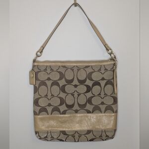 Coach Hallie Signature Canvas Large Shoulder Bag - Brown, tan, pink